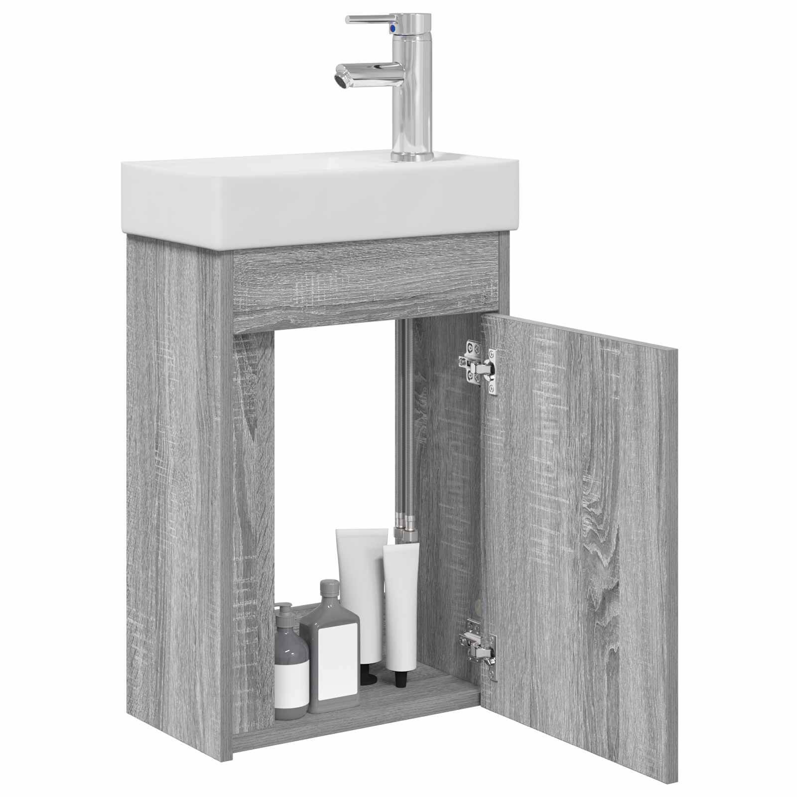 vidaXL Badezimmer Waschtischunterschrank mit Wasserhahn Grau Sonoma