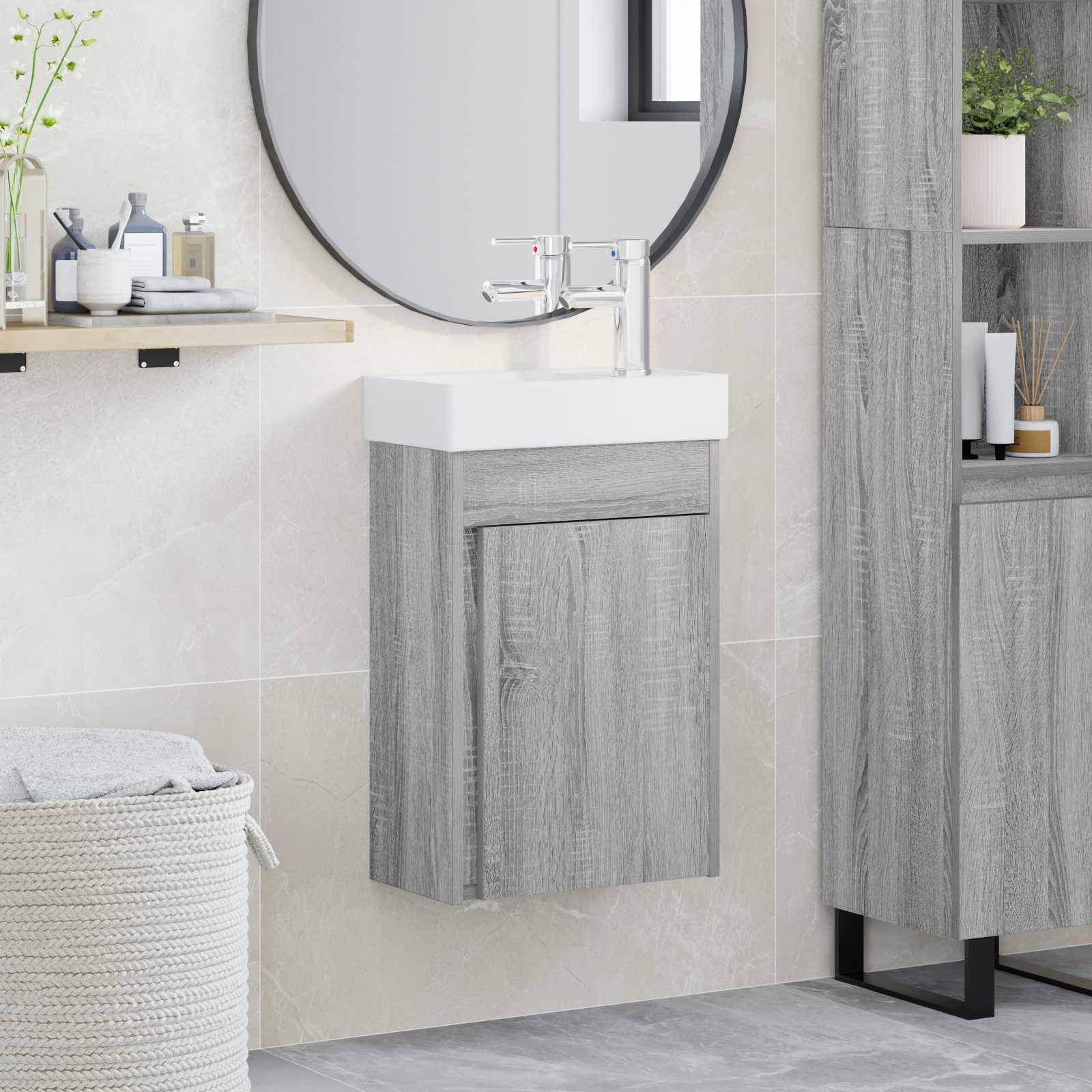 vidaXL Badezimmer Waschtischunterschrank mit Wasserhahn Grau Sonoma
