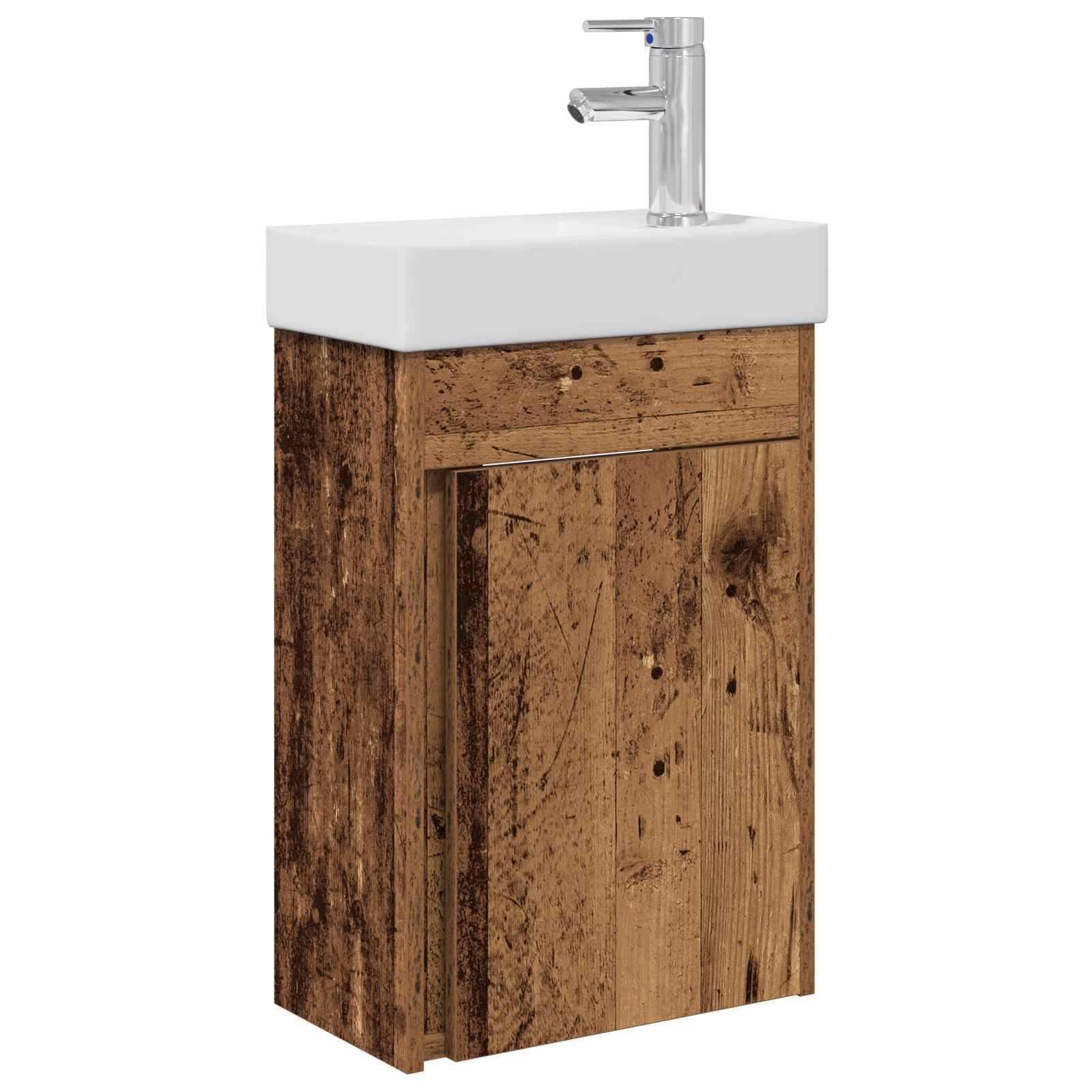 vidaXL Badezimmer Waschtischunterschrank mit Wasserhahn Altholz