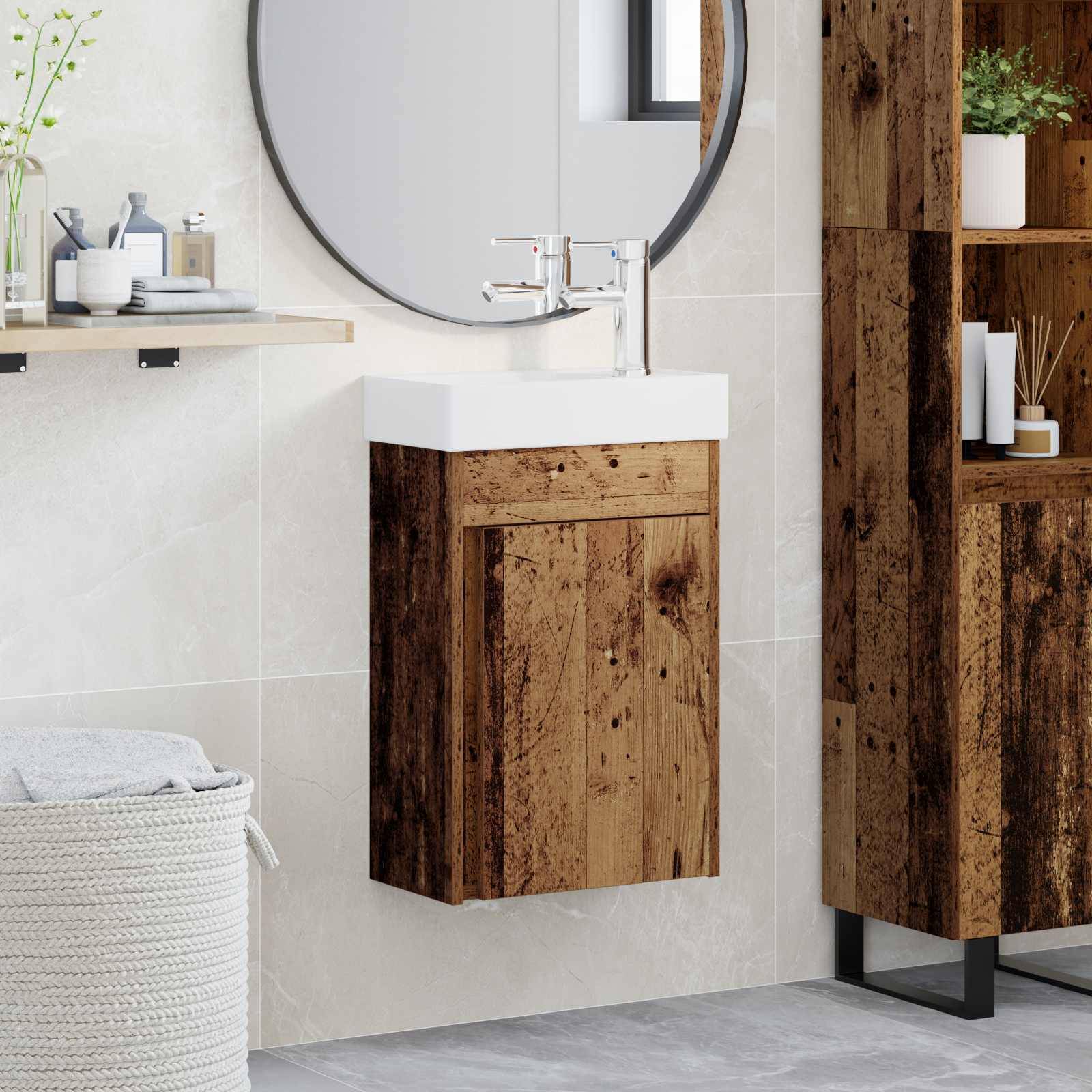 vidaXL Badezimmer Waschtischunterschrank mit Wasserhahn Altholz