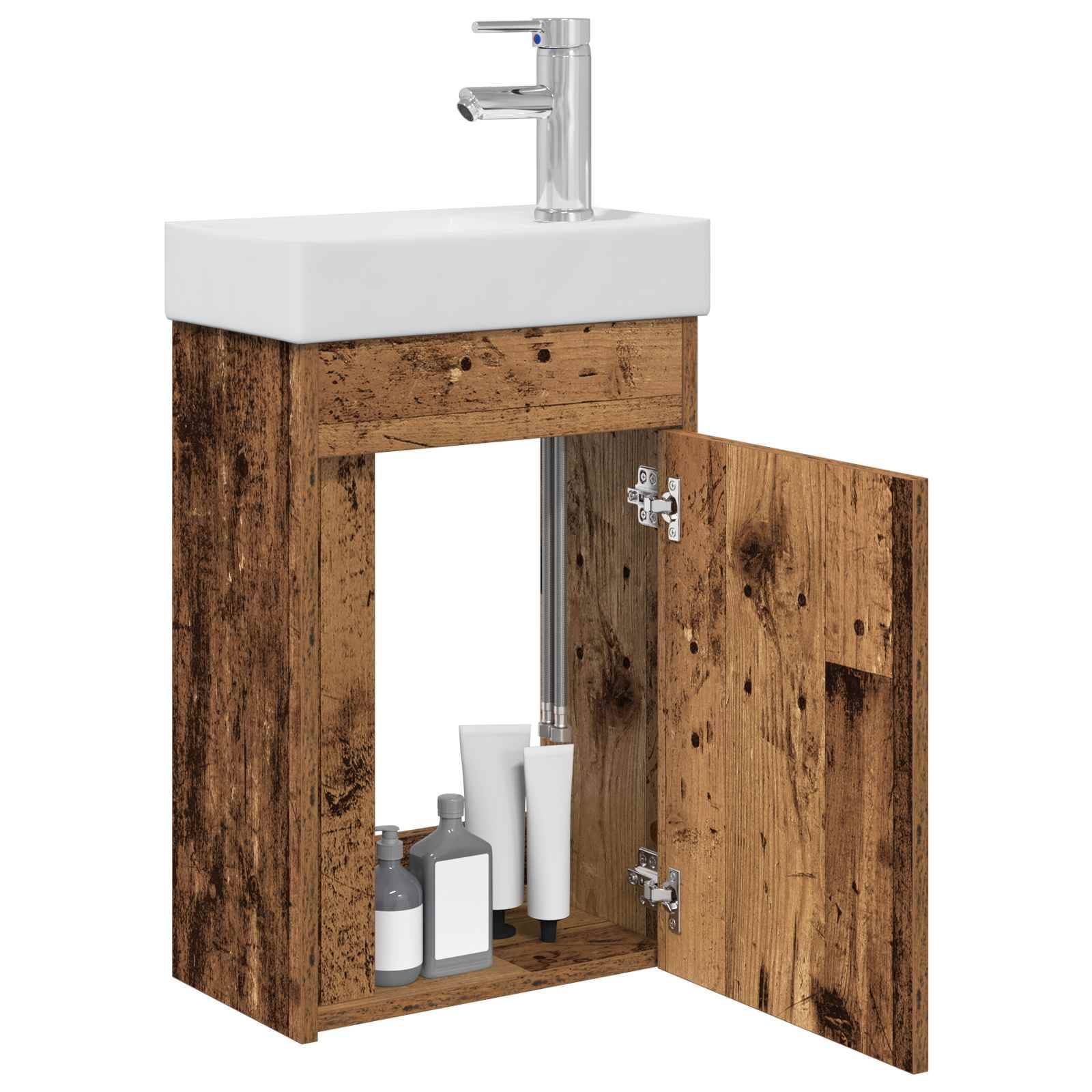 vidaXL Badezimmer Waschtischunterschrank mit Wasserhahn Altholz