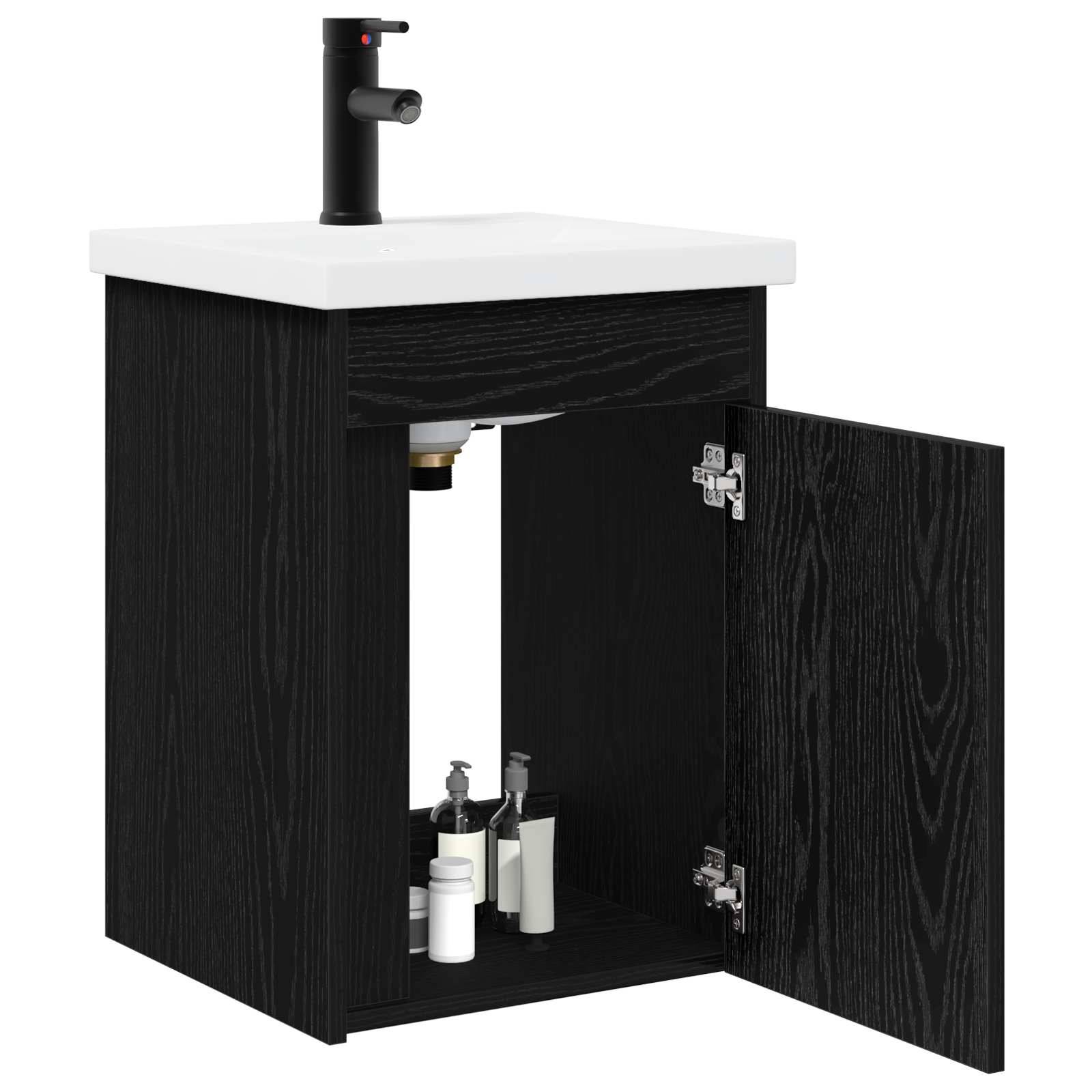 vidaXL Badezimmer Waschtischunterschrank mit Wasserhahn Schwarze Eiche