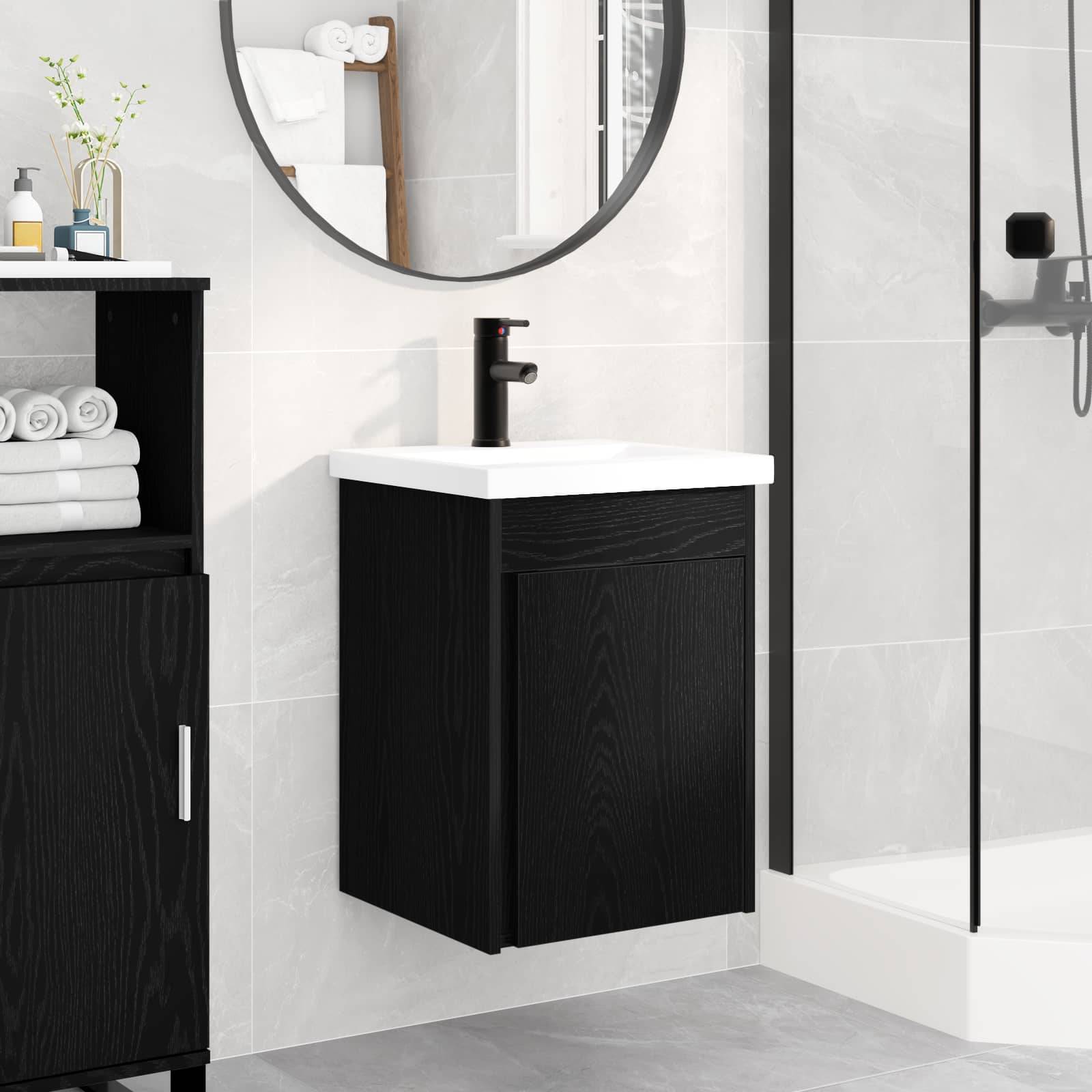 vidaXL Badezimmer Waschtischunterschrank mit Wasserhahn Schwarze Eiche
