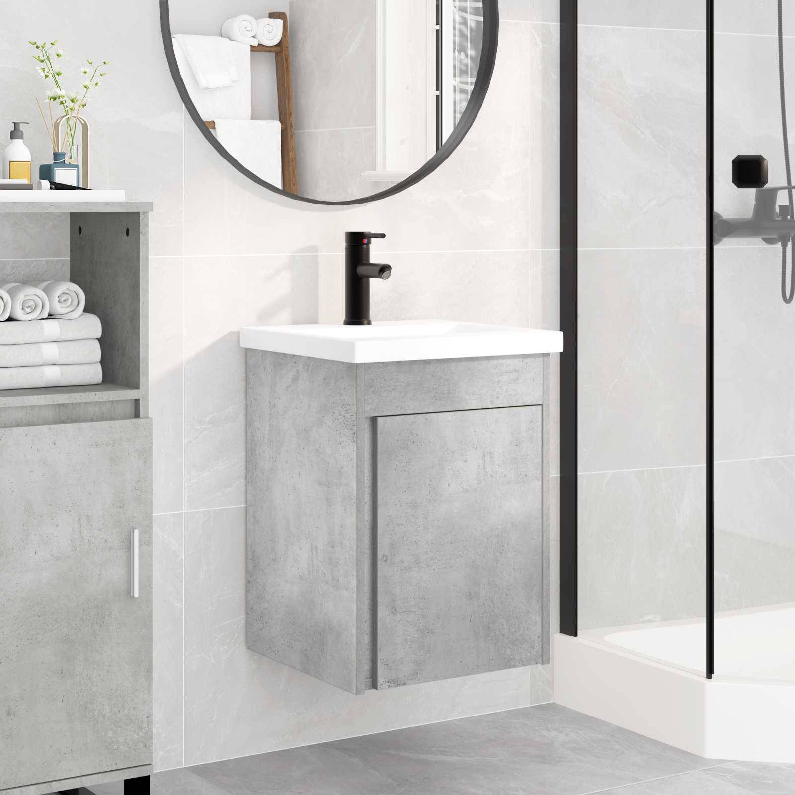 vidaXL Badezimmer Waschtischunterschrank mit Wasserhahn Betongrau