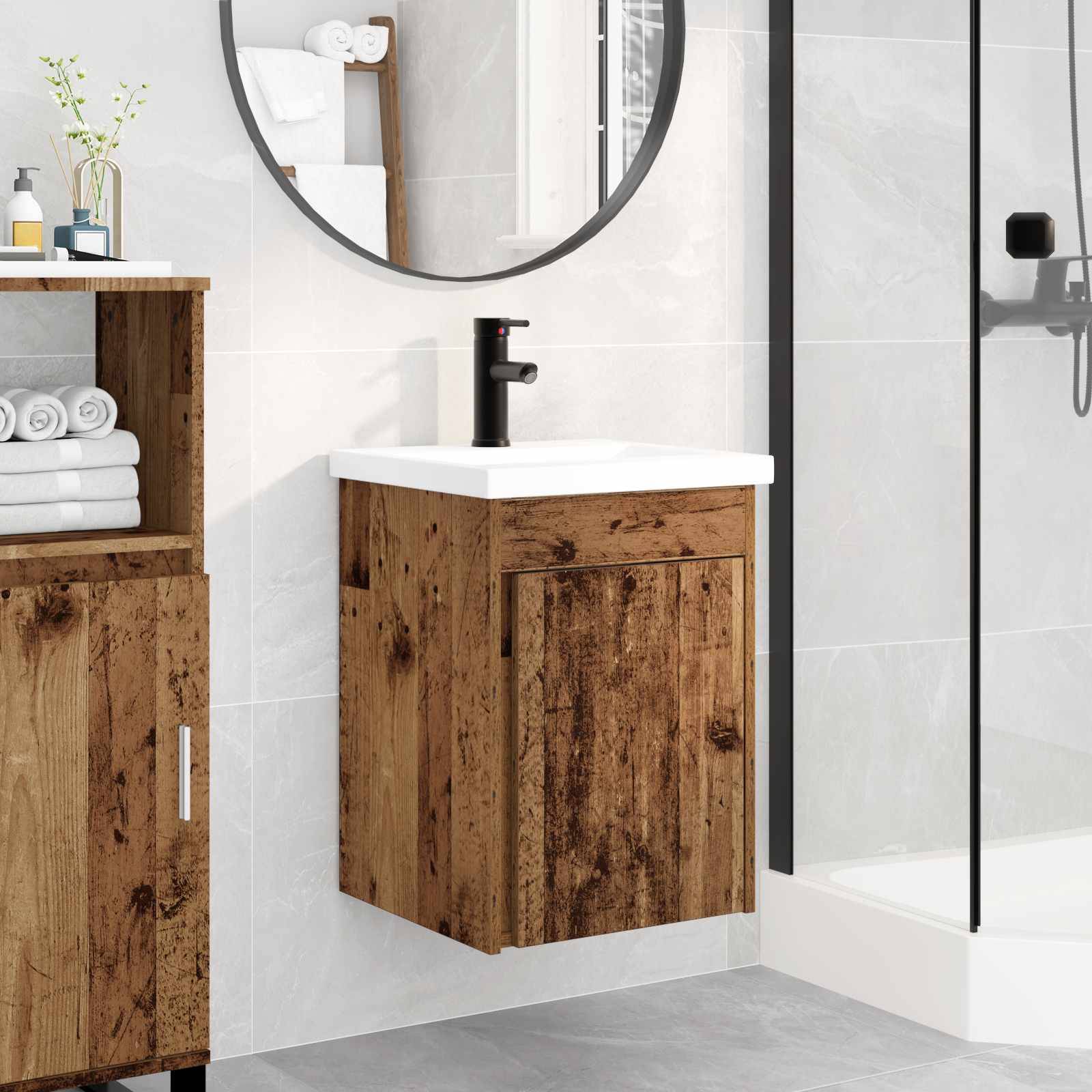 vidaXL Badezimmer Waschtischunterschrank mit Wasserhahn Altholz