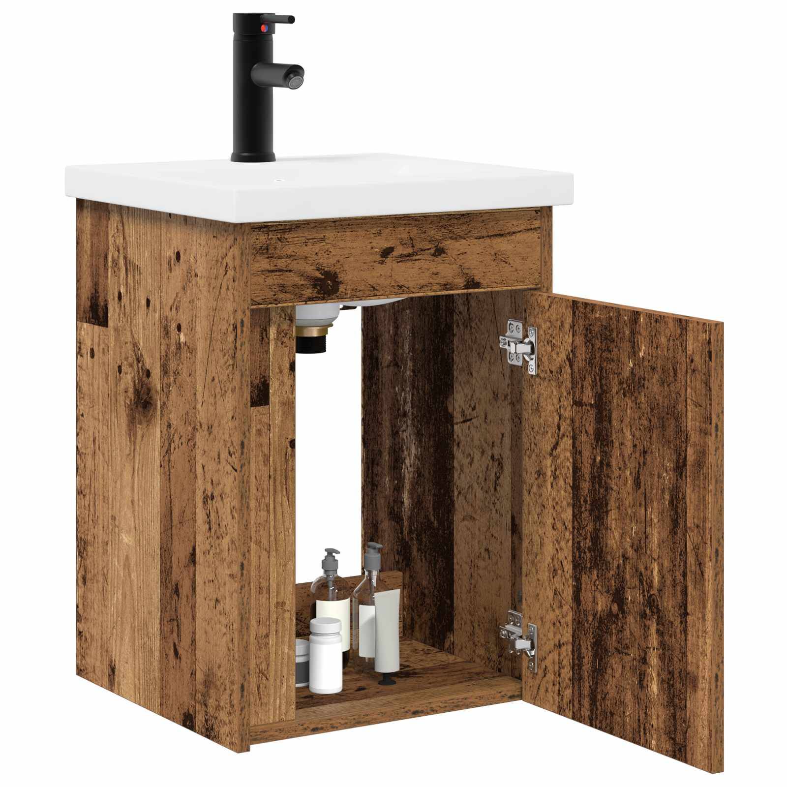 vidaXL Badezimmer Waschtischunterschrank mit Wasserhahn Altholz