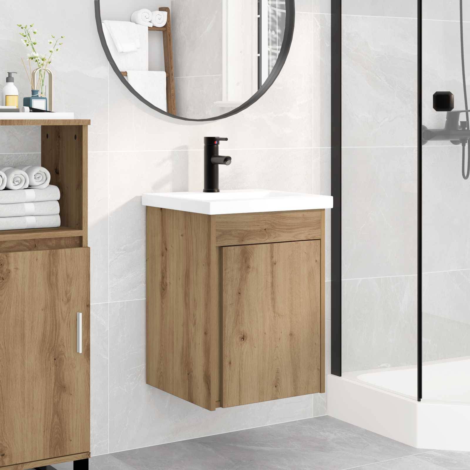 vidaXL Badezimmer Waschtischunterschrank mit Wasserhahn Artisan-Eiche