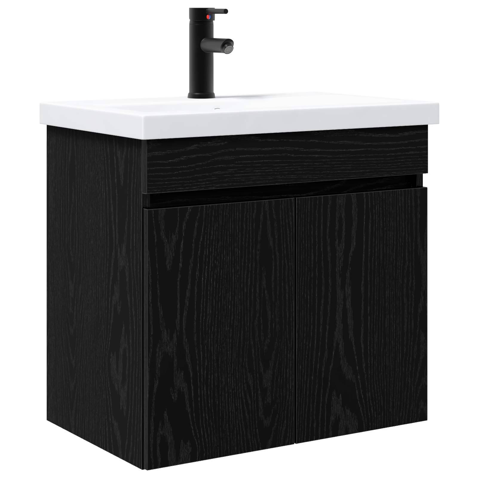 vidaXL Badezimmer Waschtischunterschrank mit Wasserhahn Schwarze Eiche