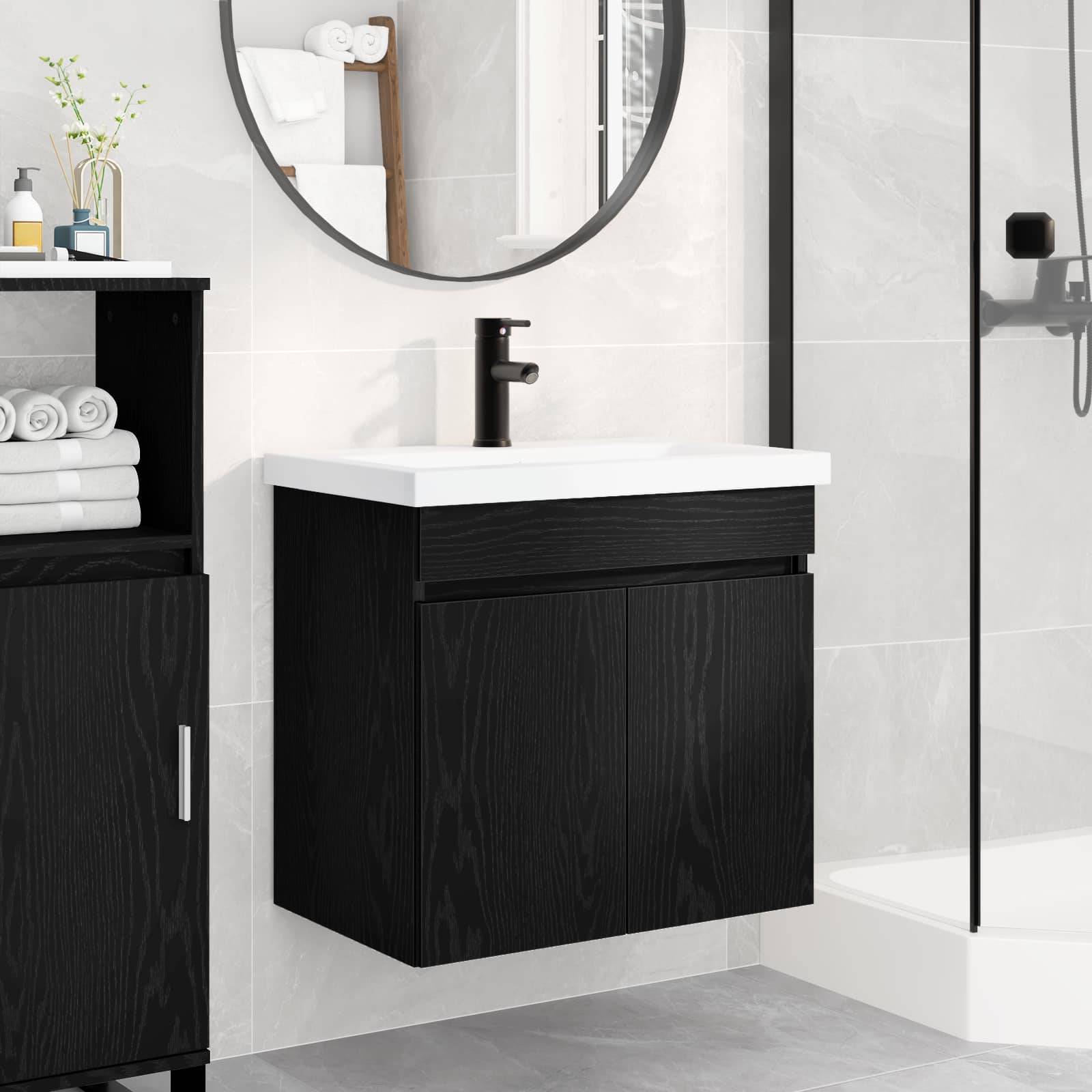 vidaXL Badezimmer Waschtischunterschrank mit Wasserhahn Schwarze Eiche
