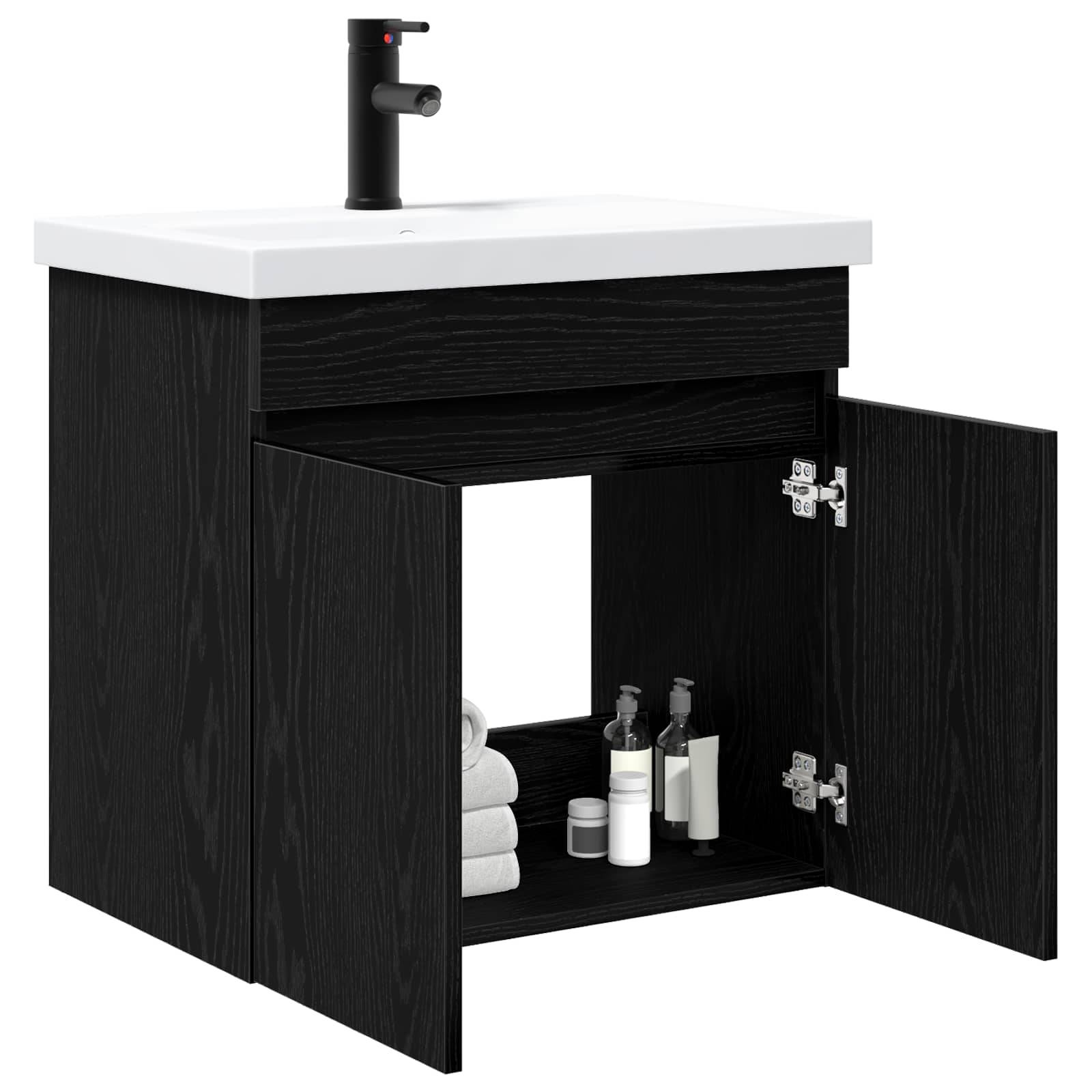 vidaXL Badezimmer Waschtischunterschrank mit Wasserhahn Schwarze Eiche