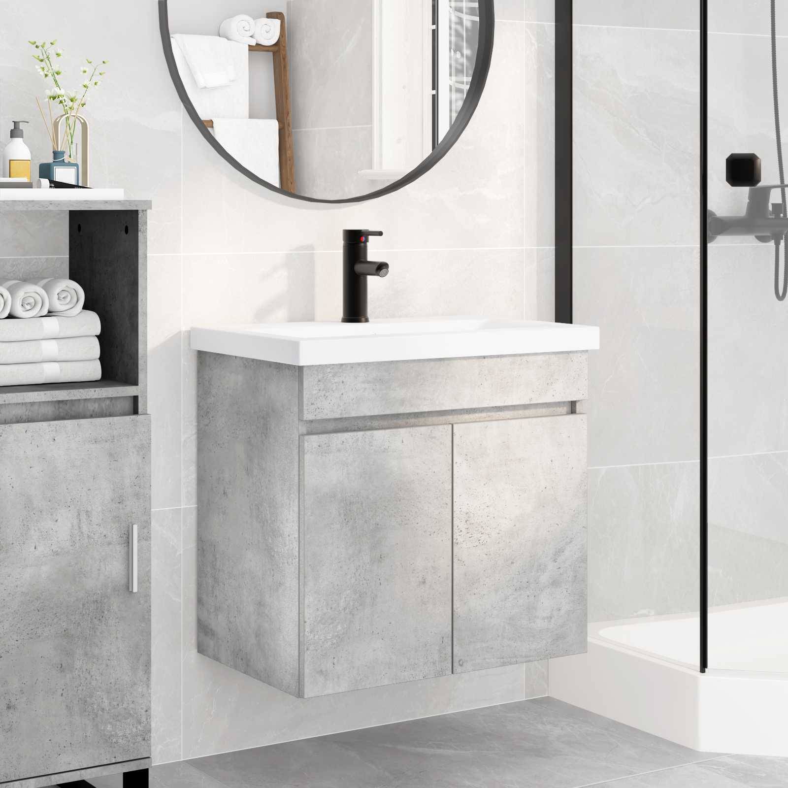 vidaXL Badezimmer Waschtischunterschrank mit Wasserhahn Betongrau