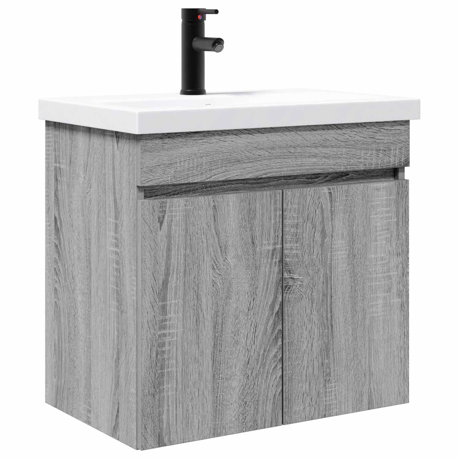 vidaXL Badezimmer Waschtischunterschrank mit Wasserhahn Grau Sonoma