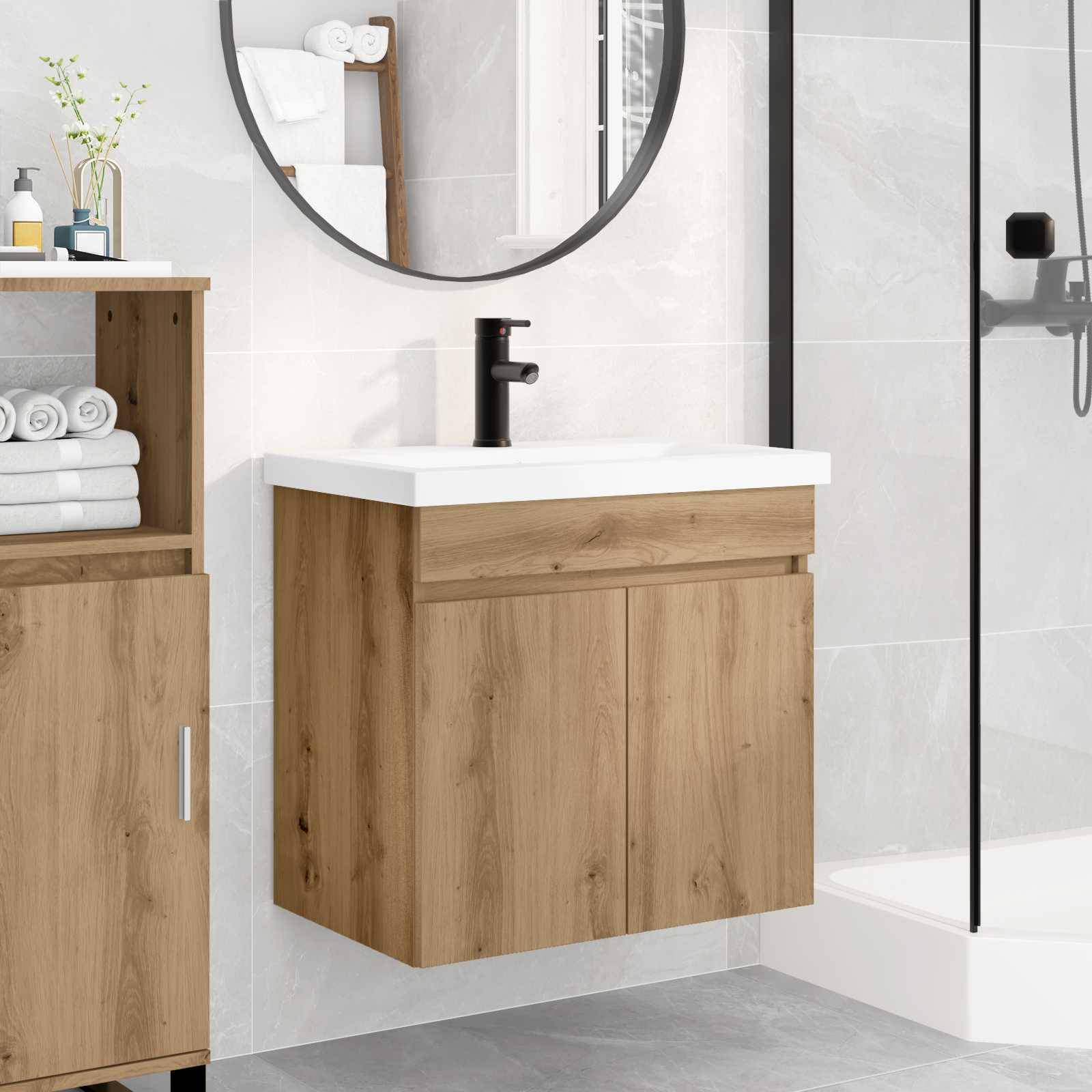 vidaXL Badezimmer Waschtischunterschrank mit Wasserhahn Artisan-Eiche