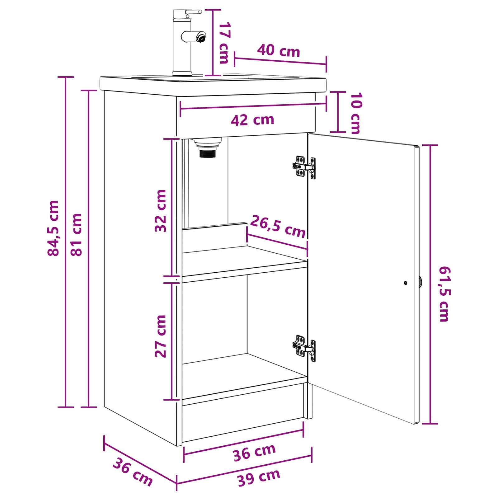 vidaXL Badezimmerschrank mit Waschbecken Weiß 42 x 40 x 84,5 cm