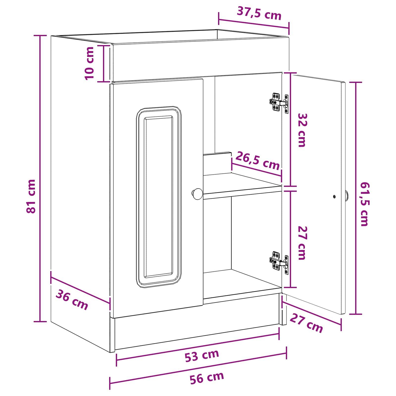 vidaXL Unter dem Waschbecken Badschrank Weiß 56 x 37,5 x 81 cm