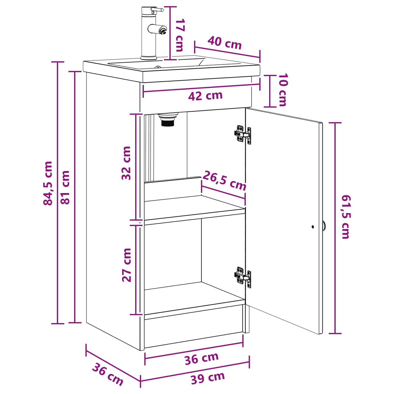 vidaXL Badezimmerschrank mit Waschbecken Weiß 42 x 40 x 84,5 cm