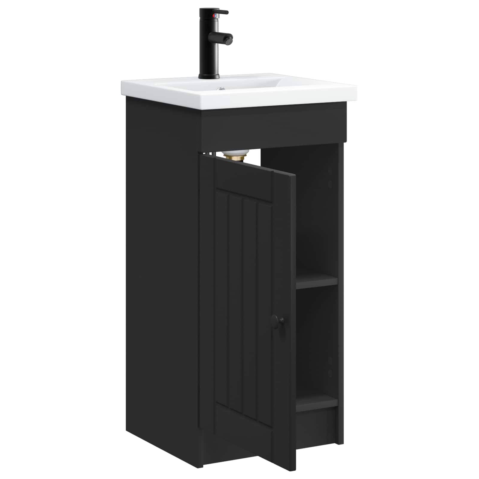 vidaXL Badezimmerschrank mit Waschbecken Schwarz 42 x 40 x 84,5 cm