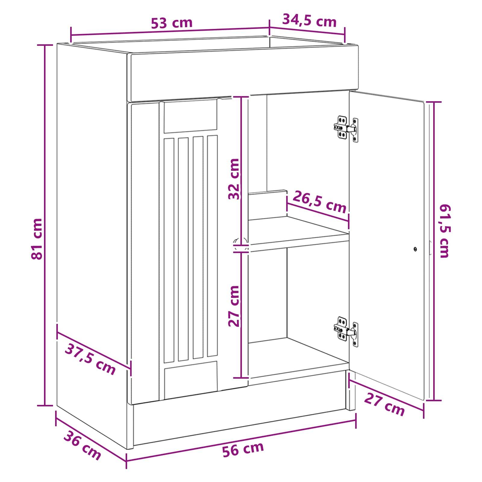 vidaXL Unter dem Waschbecken Badschrank Weiß 56 x 37,5 x 81 cm
