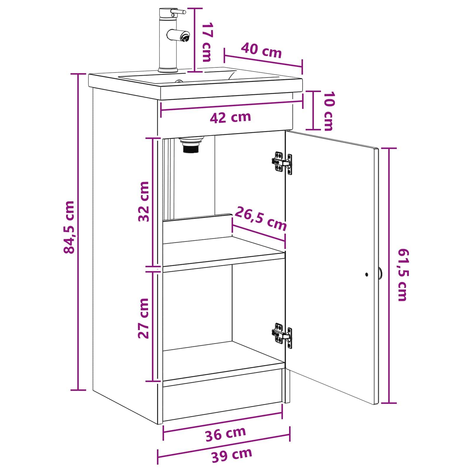 vidaXL Badezimmerschrank mit Waschbecken Weiß 42 x 40 x 84,5 cm