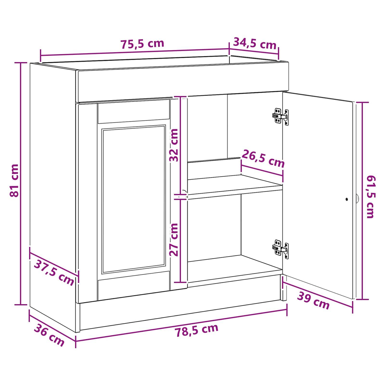 vidaXL Unter dem Waschbecken Badschrank Weiß 78,5 x 37,5 x 81 cm