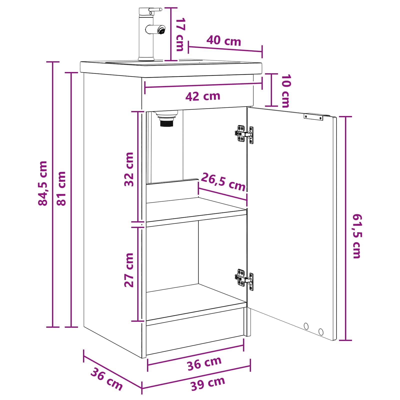 vidaXL Badezimmerschrank mit Waschbecken Weiß 42 x 40 x 84,5 cm
