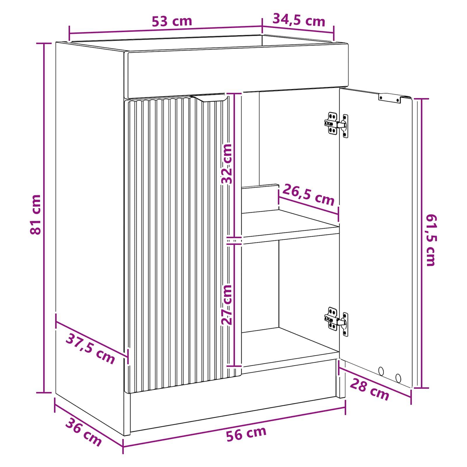 vidaXL Unter dem Waschbecken Badschrank Weiß 56 x 37,5 x 81 cm