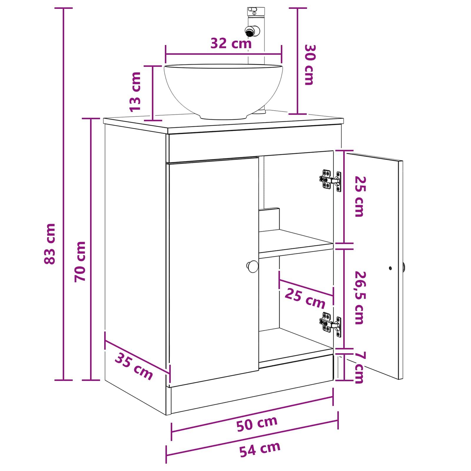 vidaXL Badezimmerschrank mit Waschbecken Weiß 54 x 35 x 83 cm