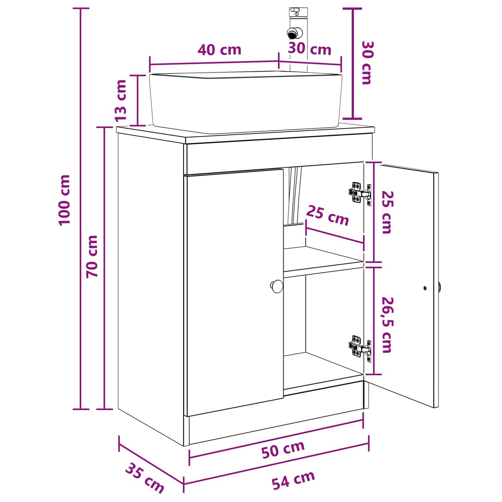 vidaXL Badezimmerschrank mit Waschbecken Weiß 54 x 35 x 83 cm