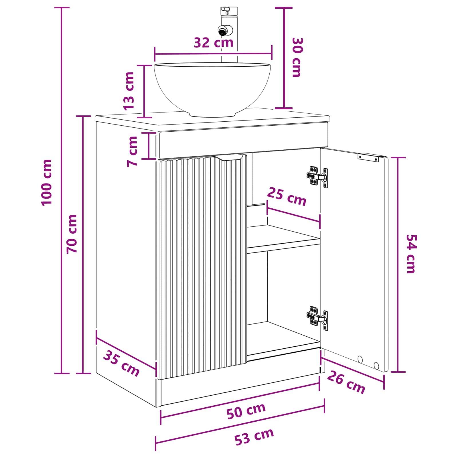 vidaXL Badezimmerschrank mit Waschbecken Schwarz 54 x 35 x 83 cm