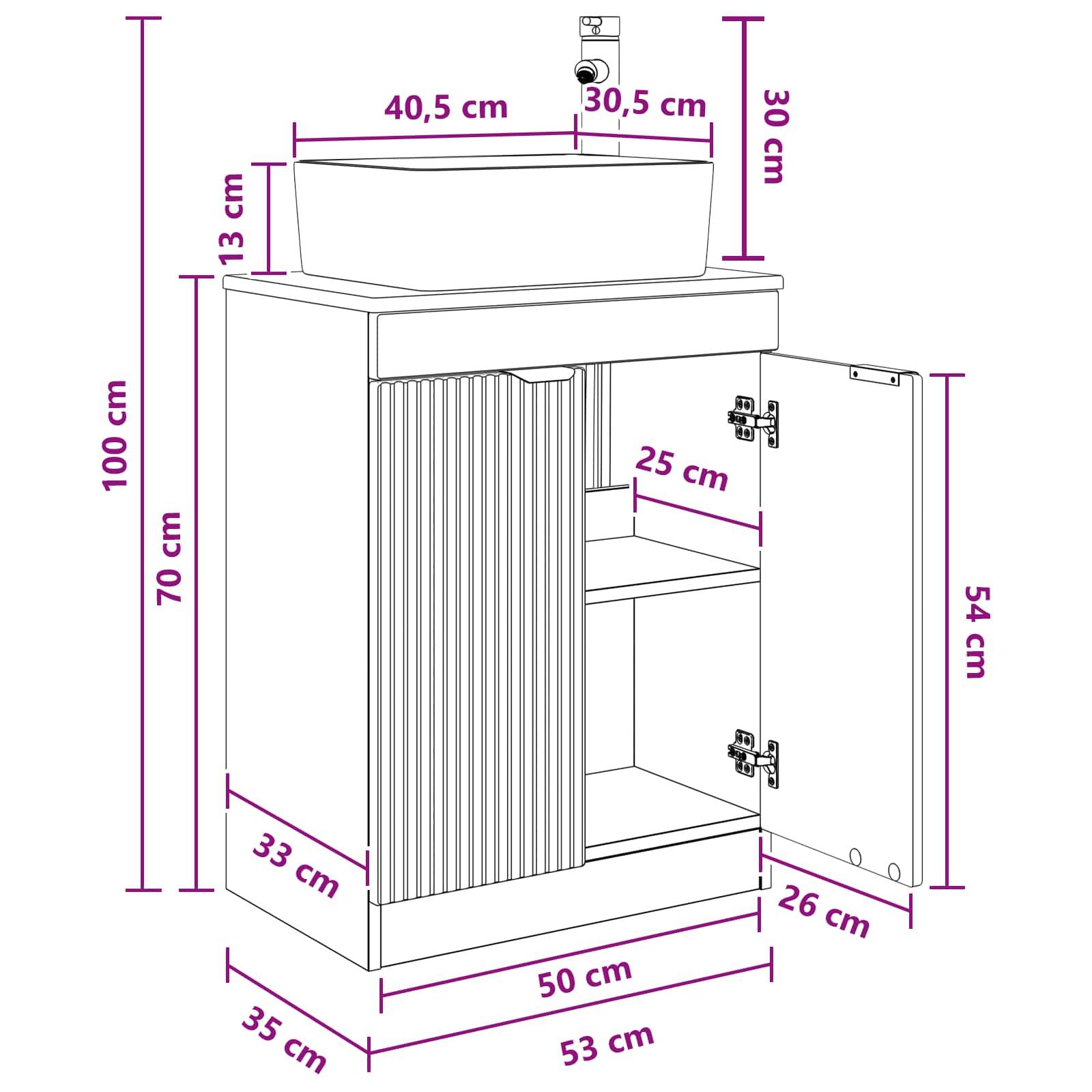 vidaXL Badezimmerschrank mit Waschbecken Schwarz 54 x 35 x 83 cm