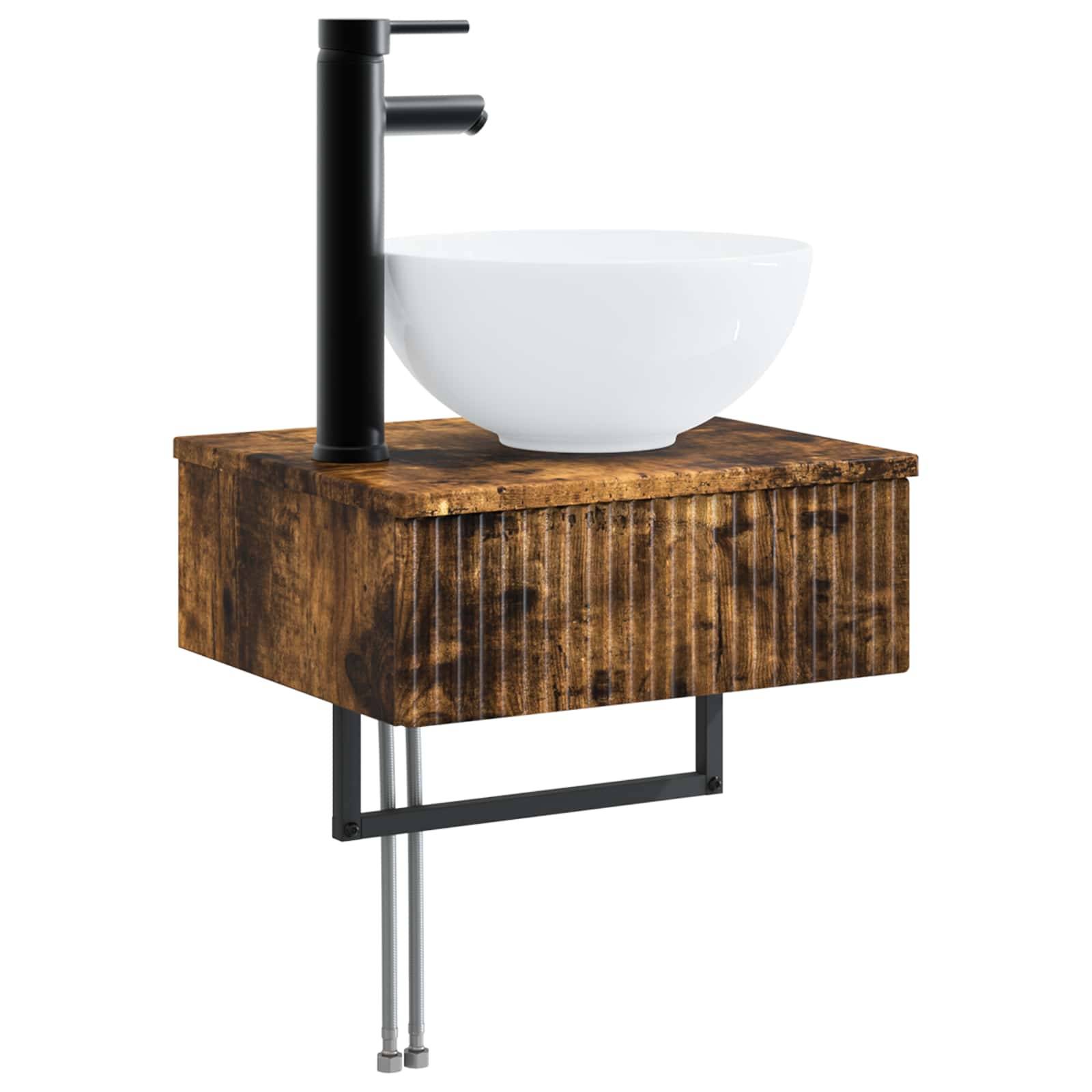 vidaXL Wandmontiertes Waschbecken Geräucherte Eiche 40 x 35 x 39 cm