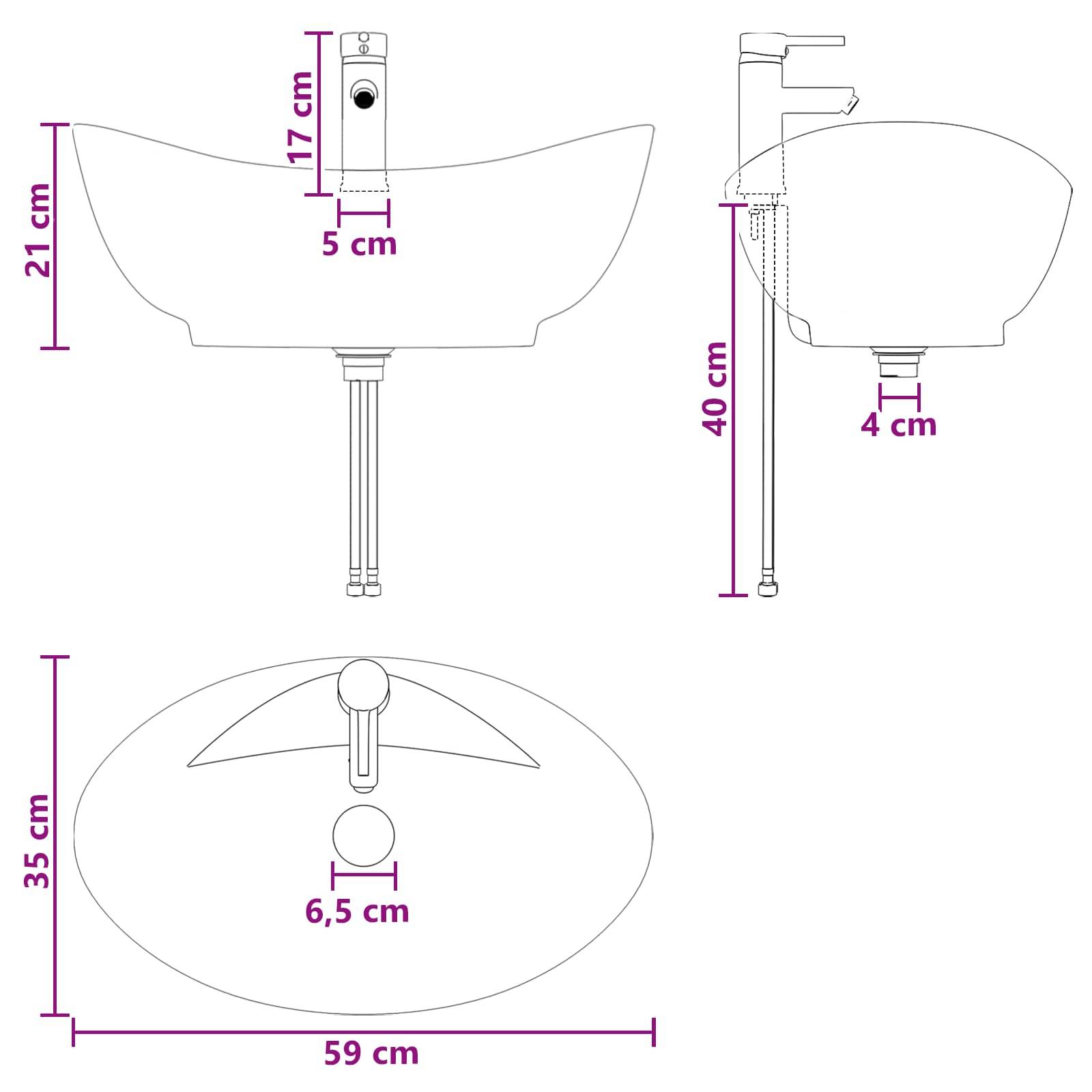 vidaXL Waschbecken fürs Badezimmer Chrom 59 x 35 x 21 cm Metall