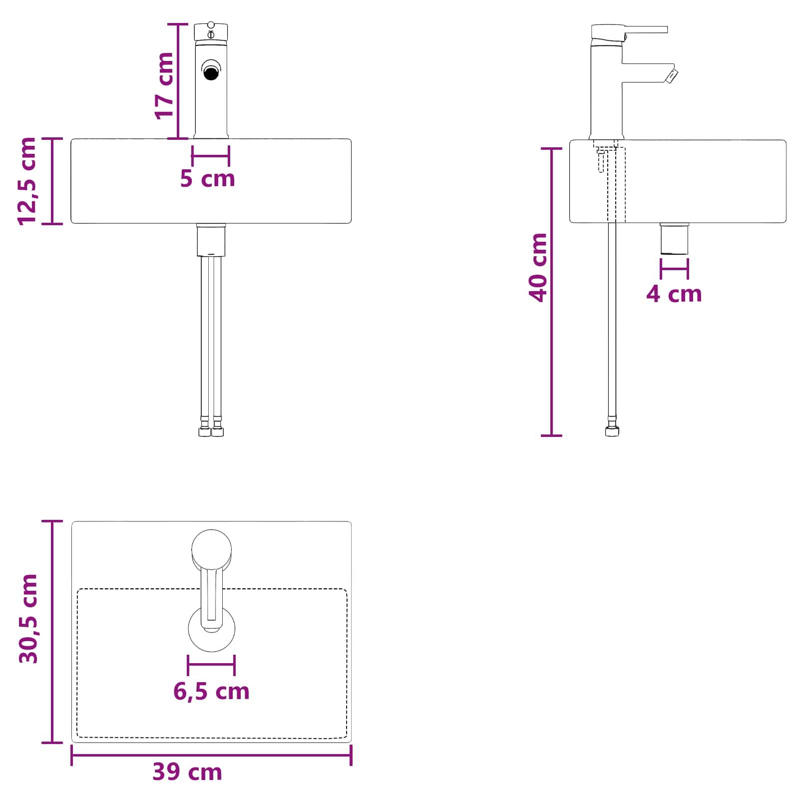 vidaXL Waschbecken fürs Badezimmer Matt Schwarz 39 x 30,5 x 12,5 cm