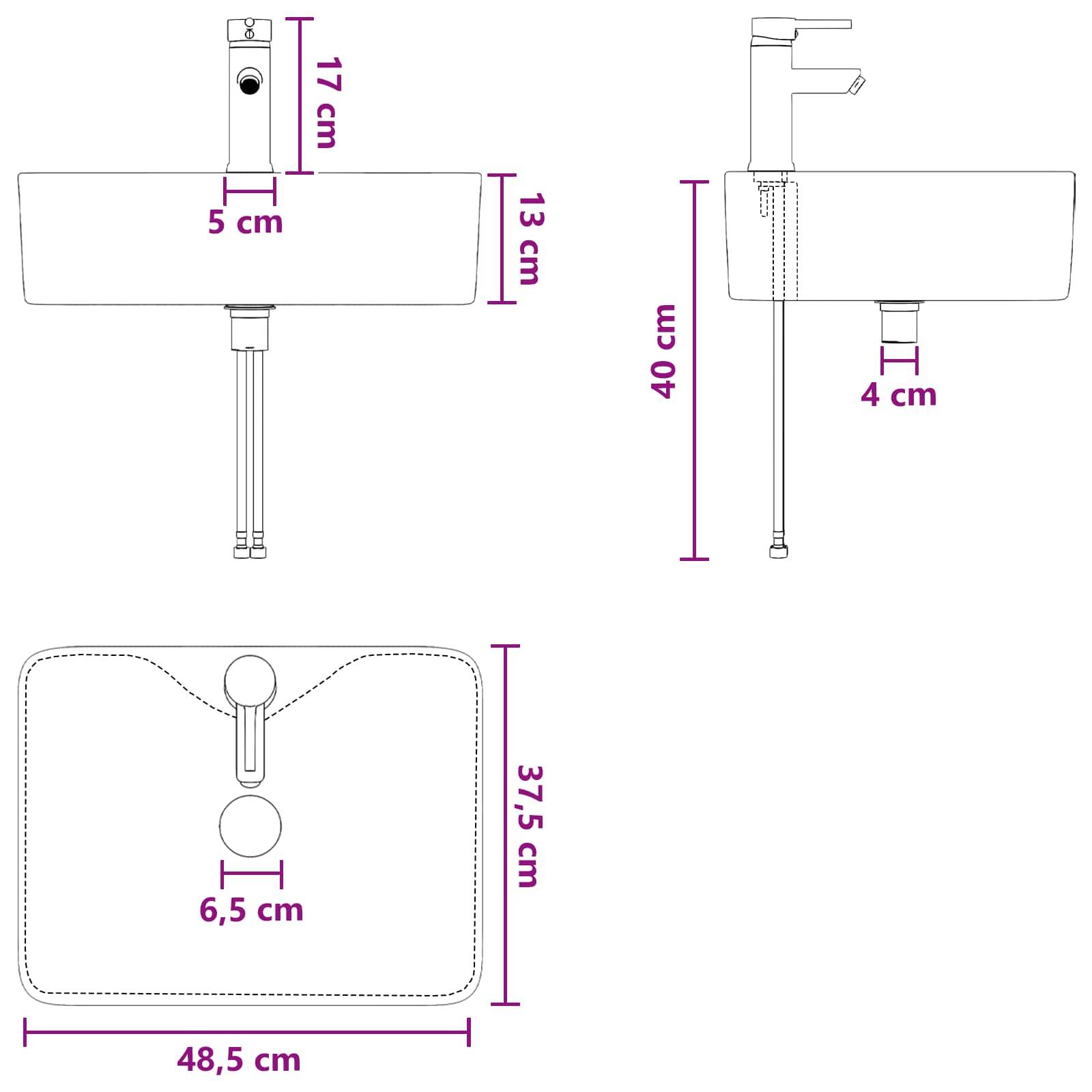 vidaXL Waschbecken fürs Badezimmer Matt Schwarz 48,5 x 37,5 x 13 cm
