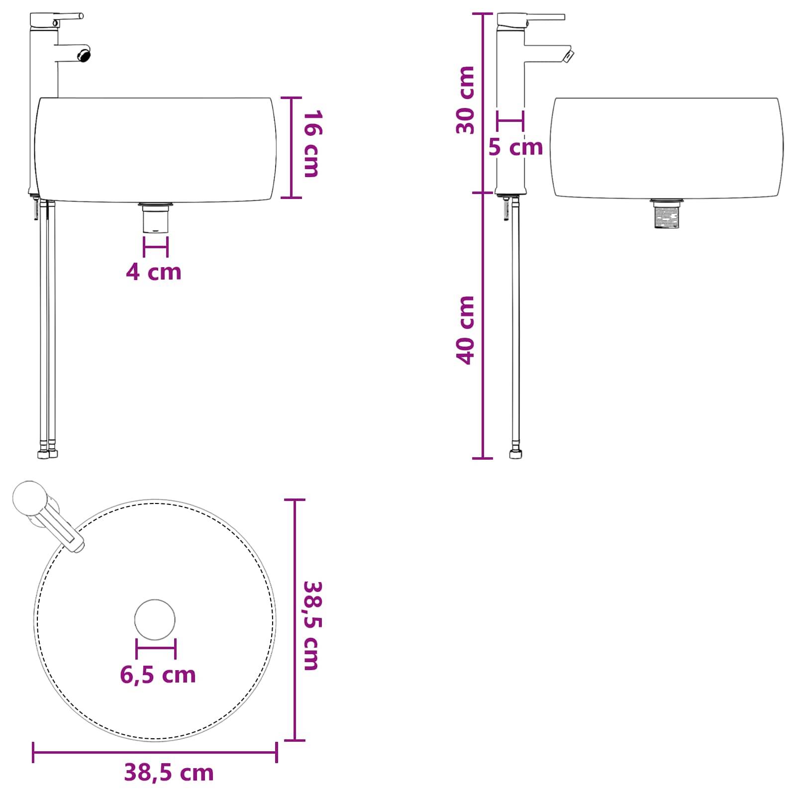 vidaXL Waschbecken fürs Badezimmer Matt Schwarz 38,5 x 38,5 x 16 cm