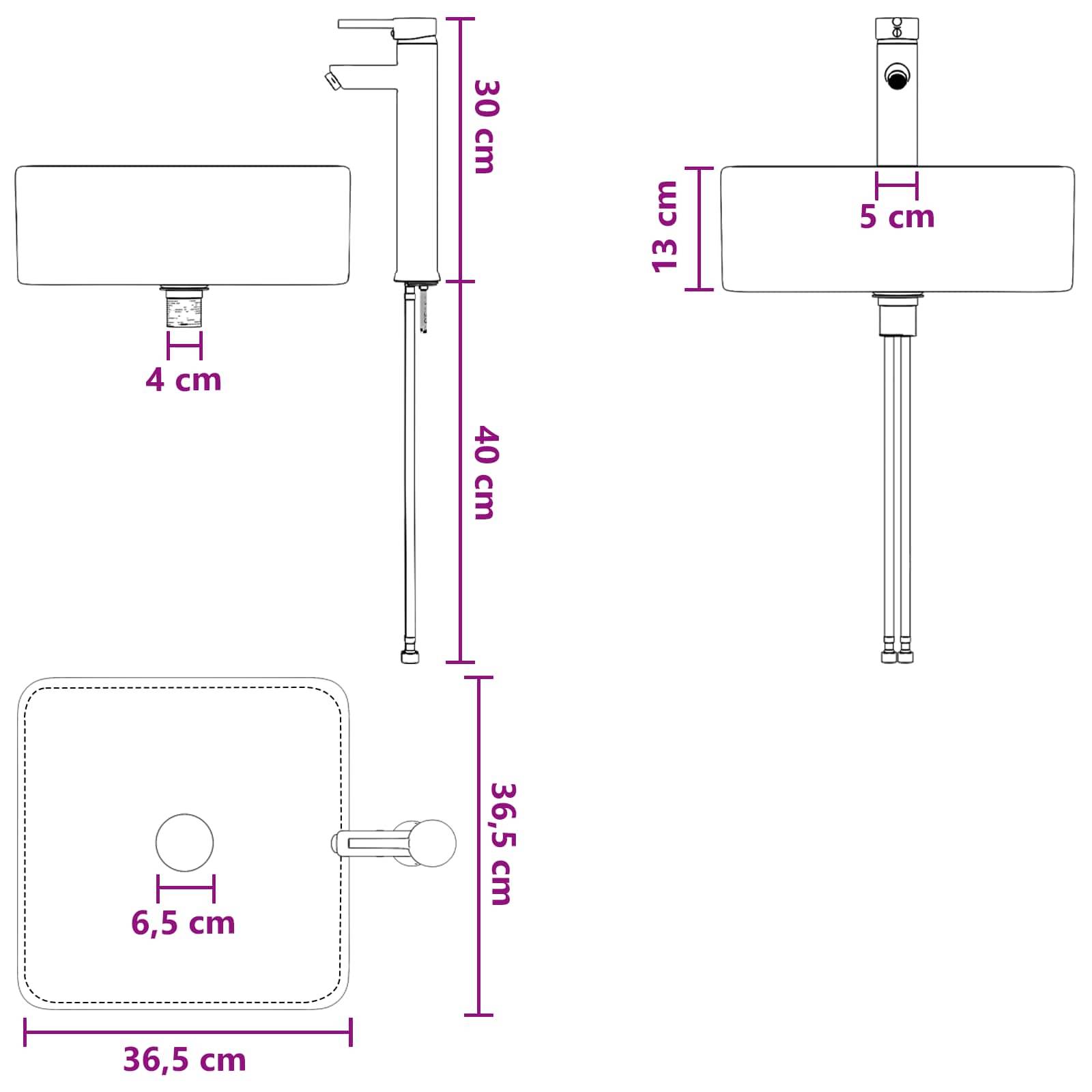 vidaXL Waschbecken fürs Badezimmer Chrom 36,5 x 36,5 x 13 cm Metall