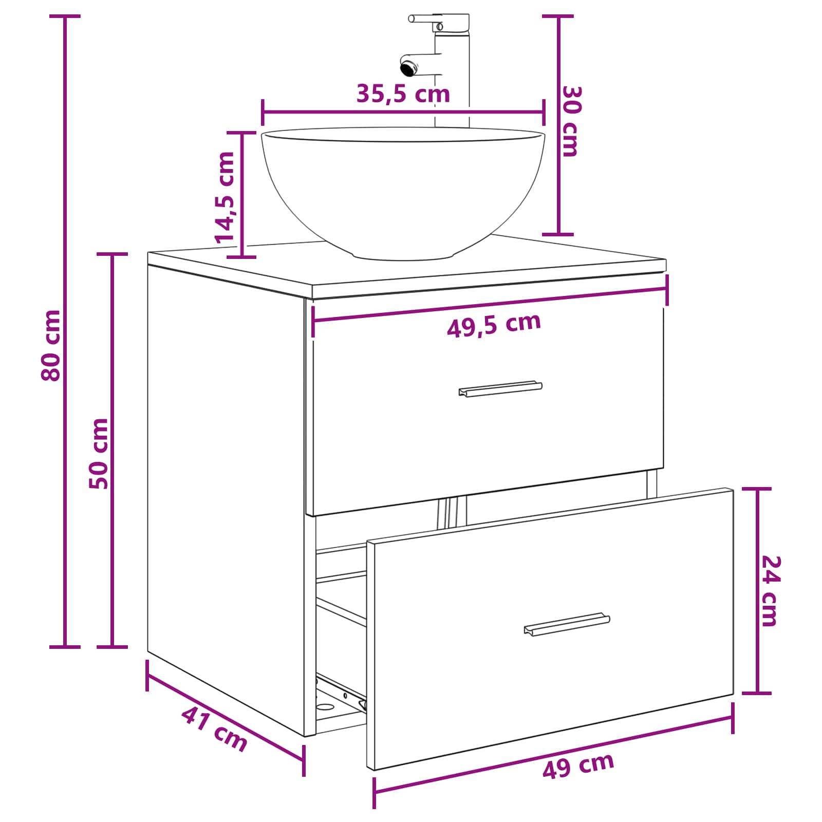 vidaXL Wandmontierte Waschtisch Weiß 49,5 x 41 x 64,5 cm Holzwerkstoff