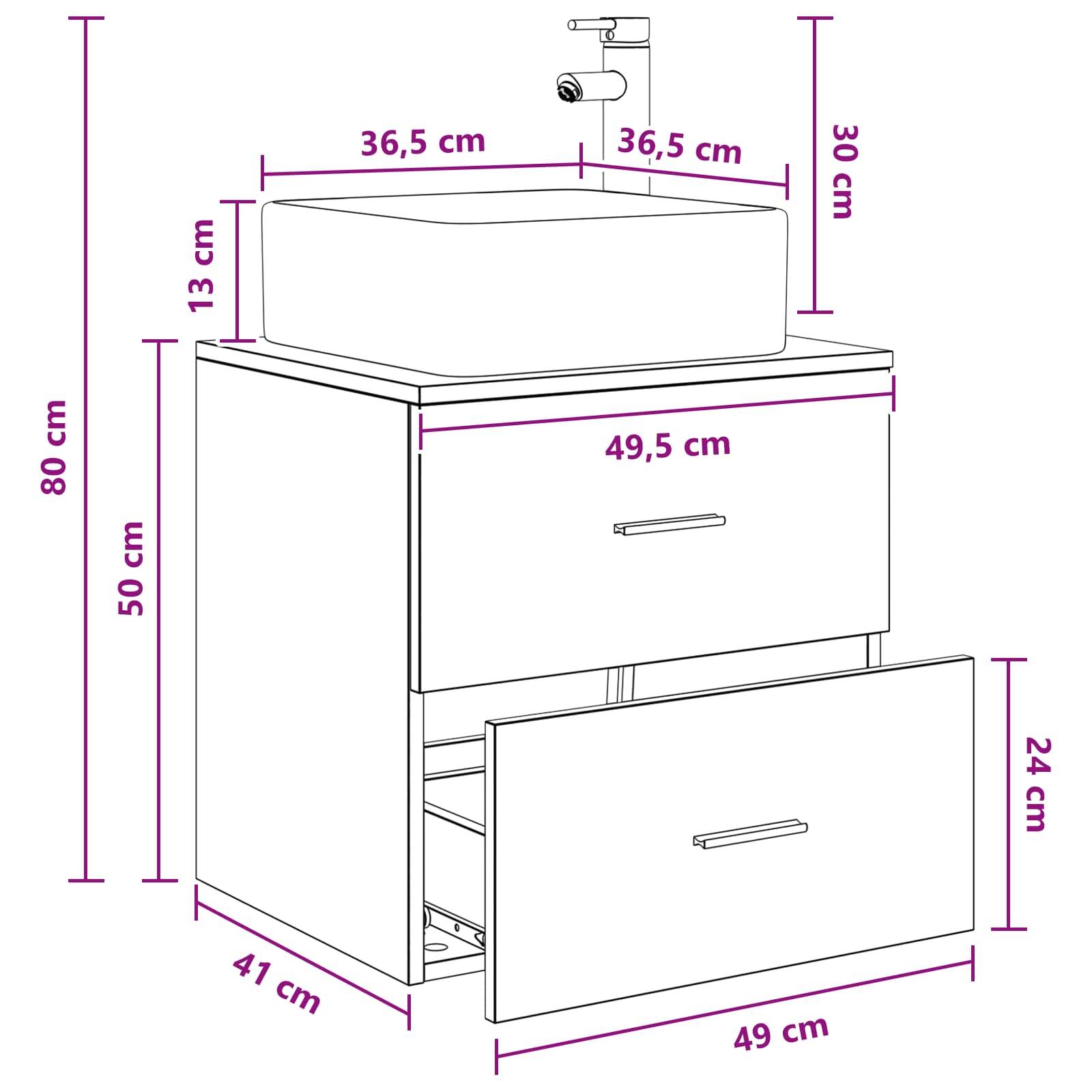 vidaXL Wandmontierte Waschtisch Weiß 49,5 x 41 x 63 cm Holzwerkstoff