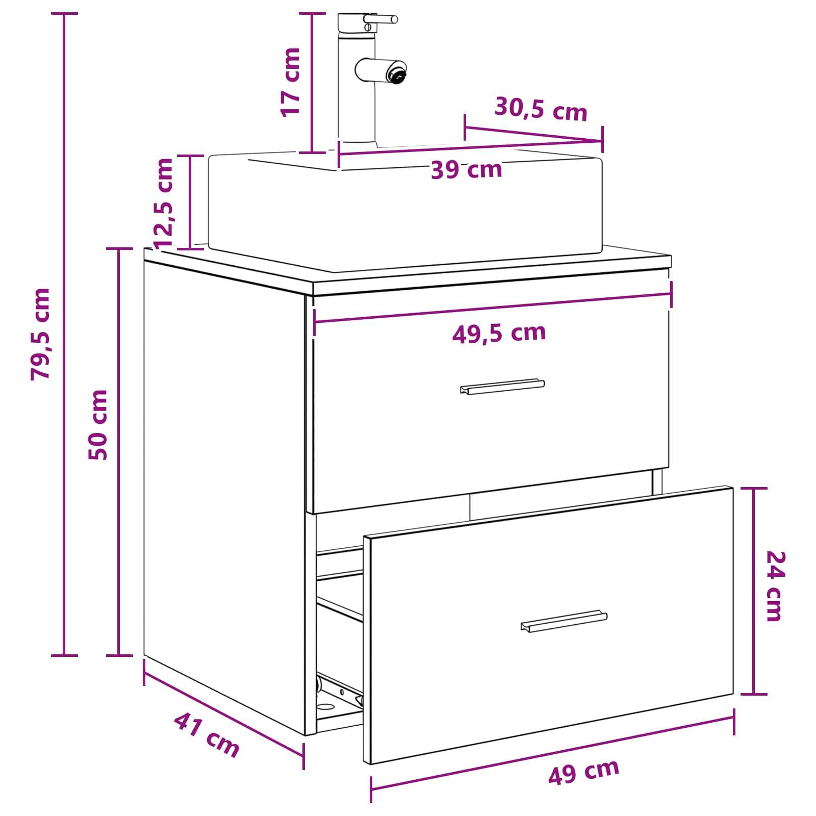 vidaXL Wandmontierte Waschtisch Weiß 49,5 x 41 x 62,5 cm Holzwerkstoff