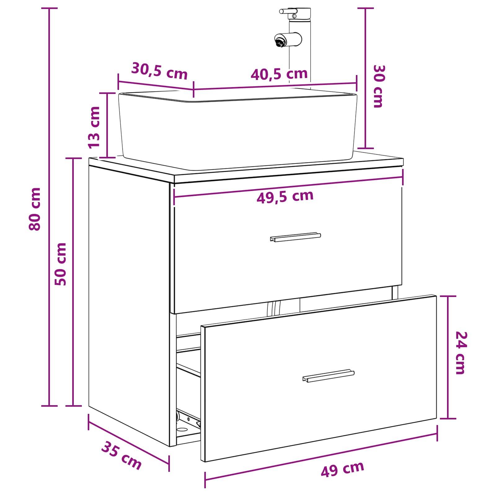 vidaXL Wandmontierte Waschtisch Weiß 53 x 34,5 x 63 cm Holzwerkstoff