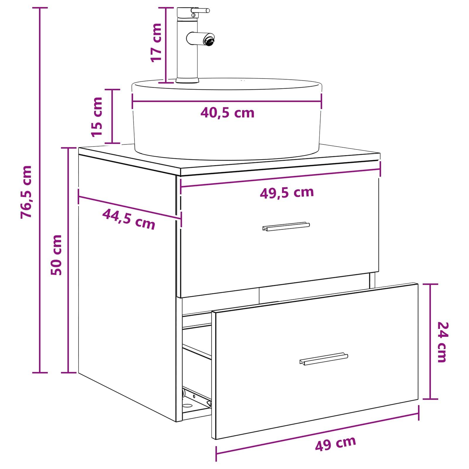 vidaXL Wandmontierte Waschtisch Weiß 49,5 x 44,5 x 65 cm Holzwerkstoff