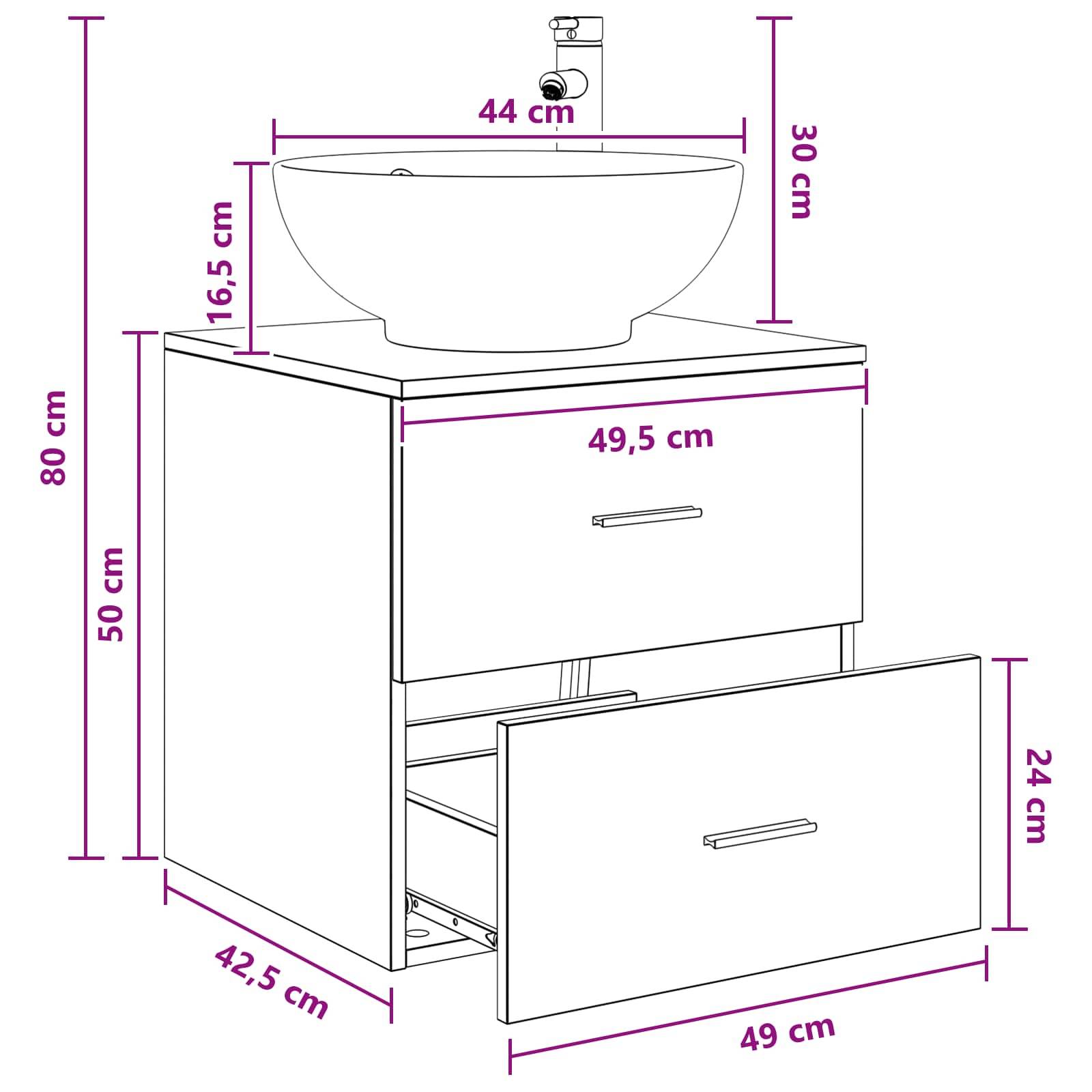vidaXL Wandmontierte Waschtisch Weiß 49,5 x 44,5 x 66,5 cm