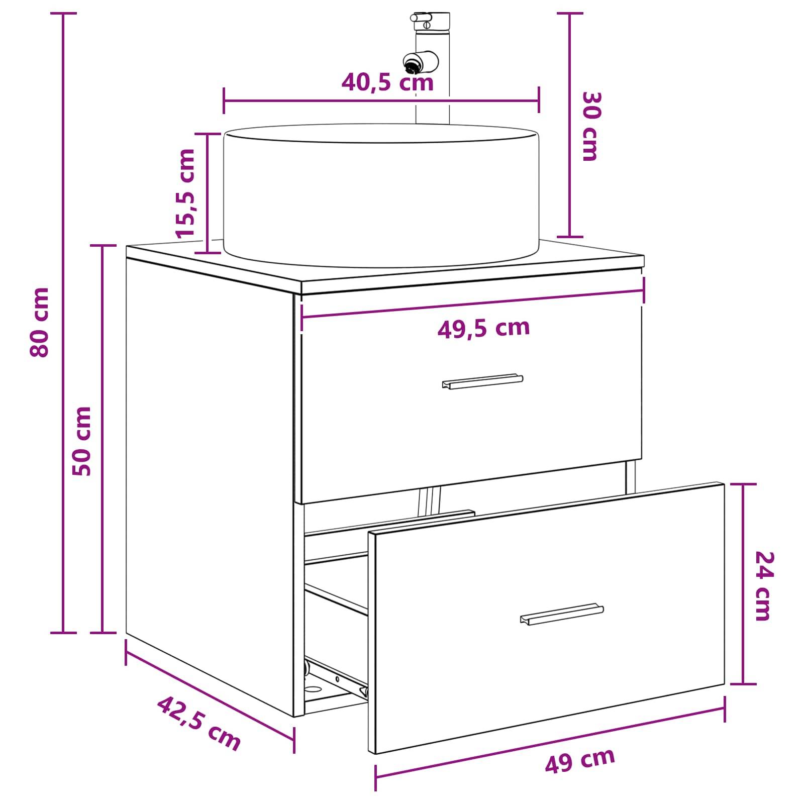 vidaXL Wandmontierte Waschtisch Weiß 49,5 x 44,5 x 65,5 cm