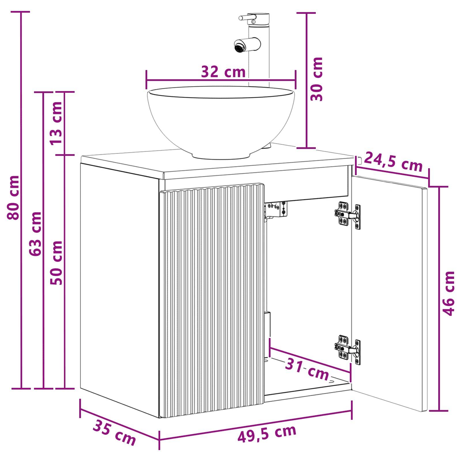 vidaXL Wandmontierte Waschtisch Weiß 49,5 x 35 x 63 cm Holzwerkstoff