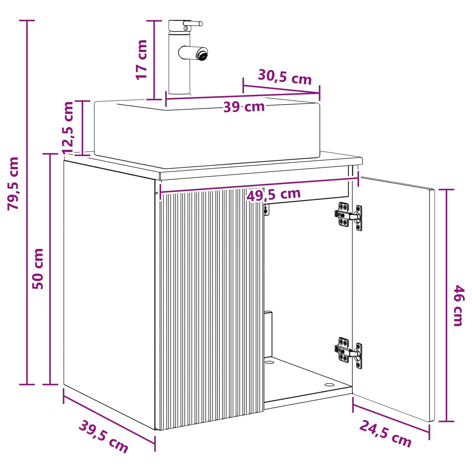 vidaXL Wandmontierte Waschtisch Weiß 49,5 x 41 x 62,5 cm Holzwerkstoff