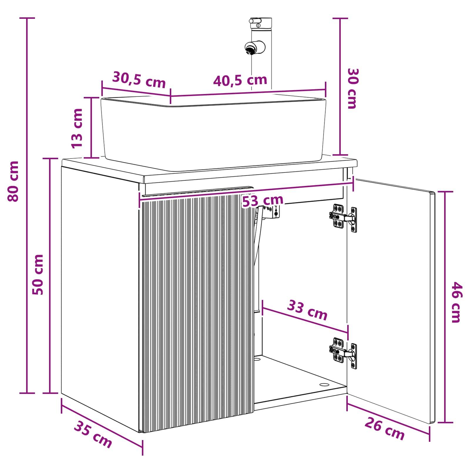 vidaXL Wandmontierte Waschtisch Weiß 53 x 35 x 63 cm Holzwerkstoff