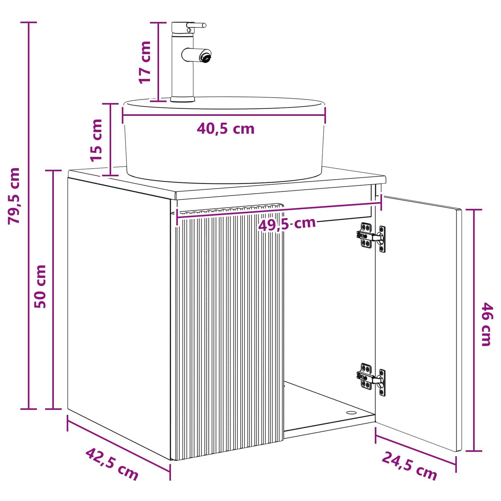 vidaXL Wandmontierte Waschtisch Weiß 49,5 x 44,5 x 65 cm Holzwerkstoff