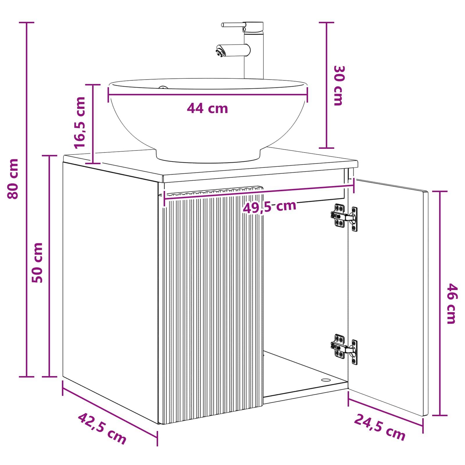 vidaXL Wandmontierte Waschtisch Weiß 49,5 x 44,5 x 65 cm Holzwerkstoff