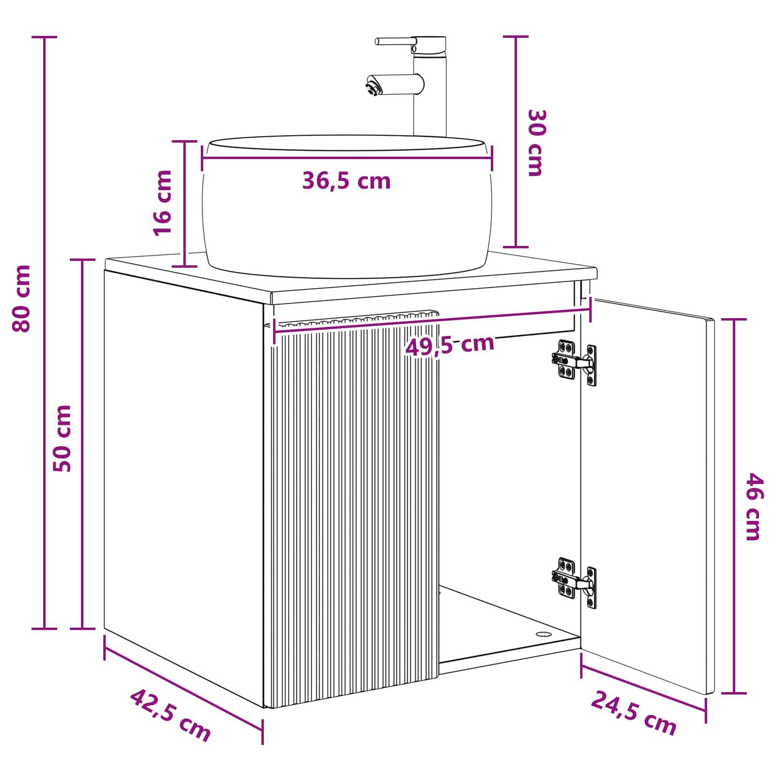 vidaXL Wandmontierte Waschtisch Weiß 49,5 x 44,5 x 66 cm Holzwerkstoff