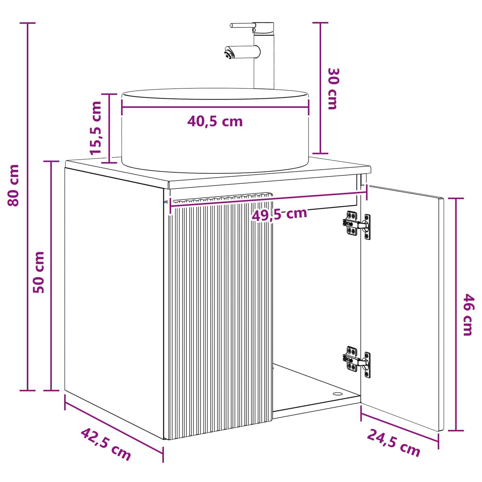 vidaXL Wandmontierte Waschbecken-Vanität Weiß 49,5 x 44,5 x 65,5 cm